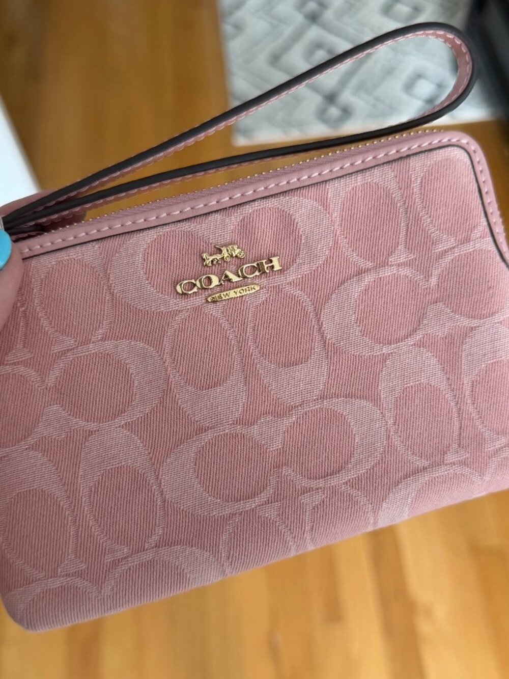 NWT Coach Signature Pink Denim Wristlet Zip Around Wallet HOT NEW COLOR!